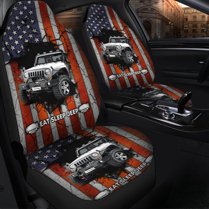 Eat Sleep Jeep American Flag Car Seat Covers