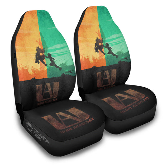 My Hero Academia Car Seat Covers Izuku And Bakugo Fighting Silhouette Seat Covers Orange Green