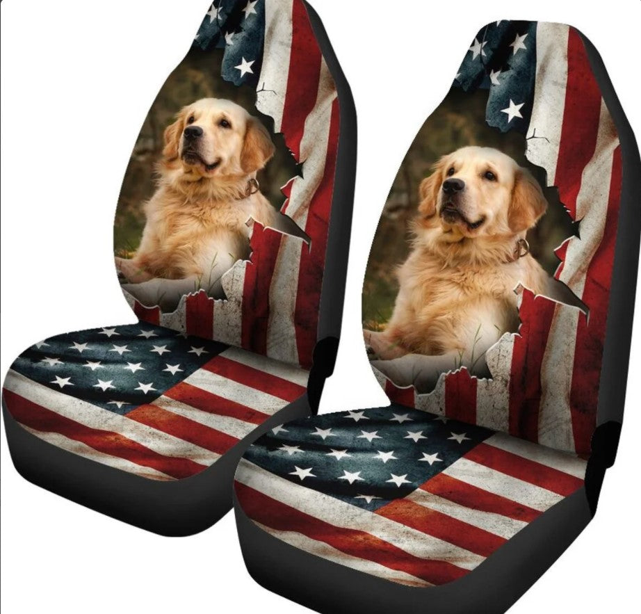 Golden Retriever American Flag Car Seat Covers