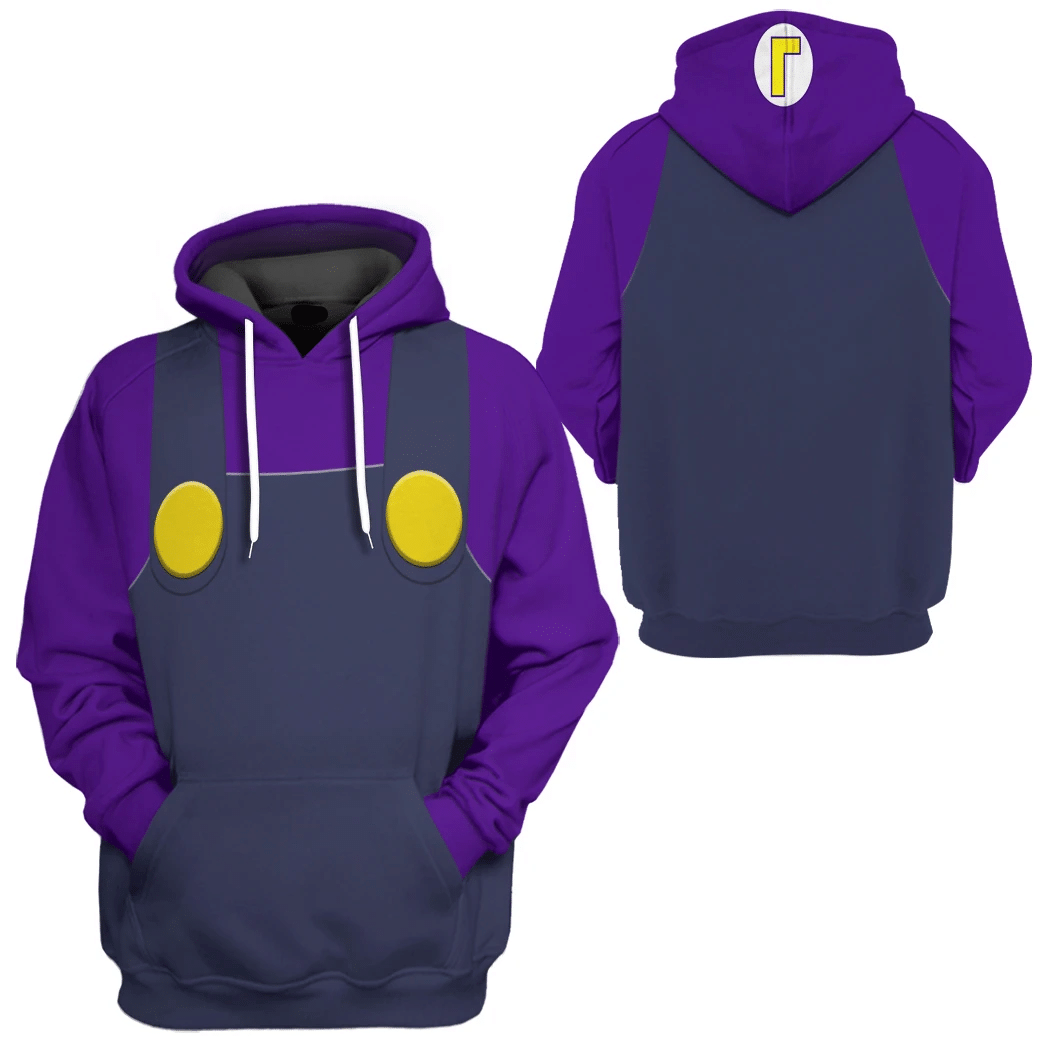 Super Mario Costume Hoodie Game Character Waluigi Costume T-shirt Sweatshirt Purple Unisex Adults