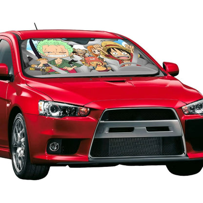 One Piece Car Sun Shade Chibi One Piece Characters On Car Winshield Sun Shade Colorful