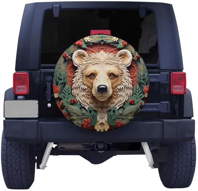 Bear Spare Tire Cover Bear With Christmas Pattern Tire Covers White Green