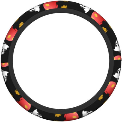 MM Steering Wheel Cover DN Cute Vintage MM Pattern Driving Wheel Cover Black