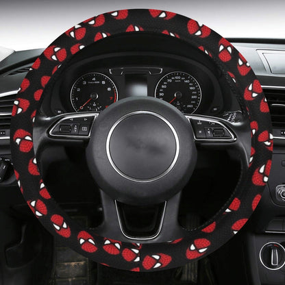 Spiderman Steering Wheel Cover Spiderman Mask Head Pattern Driving Wheel Cover Black Red