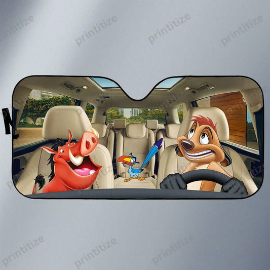 LK Car Sun Shade Pumbaa And Timon Driving Winshield Sun Shade White Brown