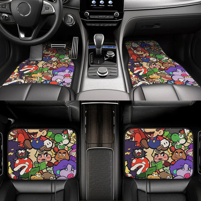 Mario Car Mats Chibi Character Doodle Pattern Car Floor Mats Colorful