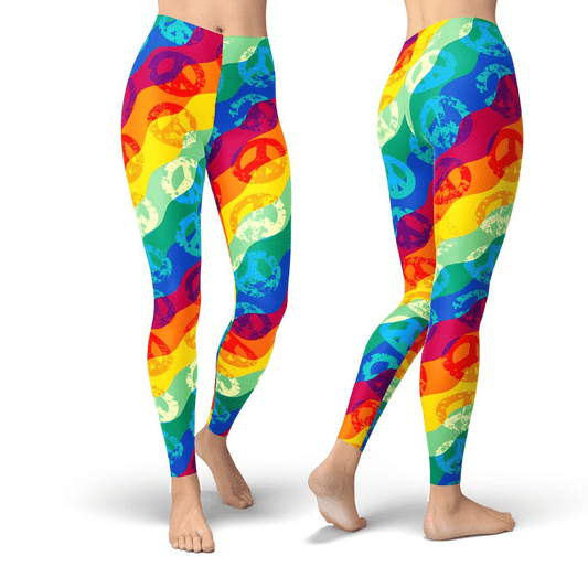 Hippie Leggings Hippie Peace Symbol Pattern High Waisted Legging Colorful For Women