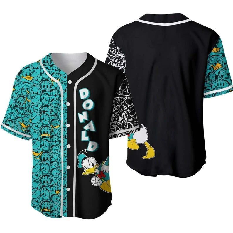 Disney Donald Duck Jersey Disney Character Donald Duck Expression Faces Black Jersey Shirt Disney Baseball Jersey Donald Duck Baseball Jersey