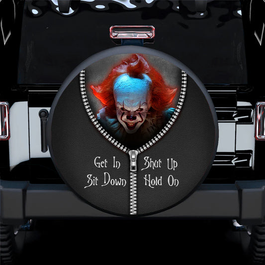 Horror Spare Tire Cover Pennywise Zipper Get In Sit Down Shut Up Tire Covers Black