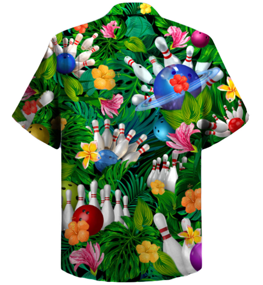 Bowling Hawaii Shirt Bowling Pin Ball Tropical Flower Leaves Hawaiian Shirt Colorful Unisex