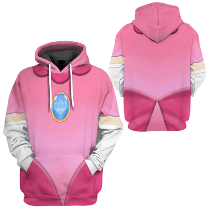 Super Mario Costume Hoodie Game Character Princess Peach Costume T-shirt Sweatshirt Pink Unisex Adults