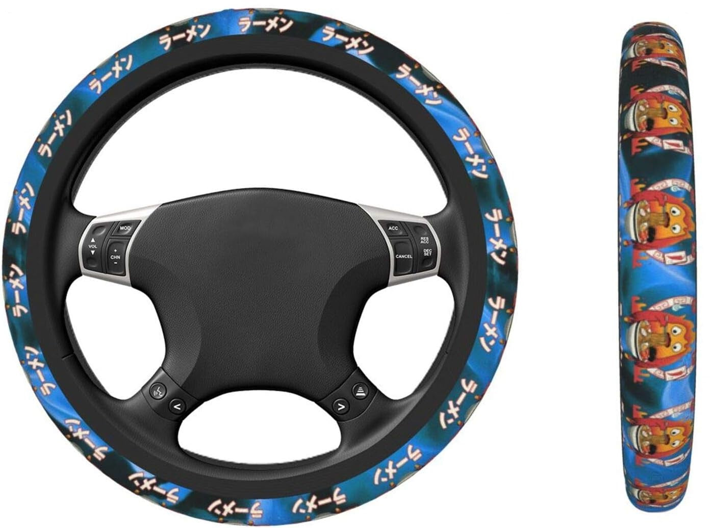 SGhibli Steering Wheel Cover Calcifer Fire Eating Ramen Pattern Driving Wheel Cover Orange Blue