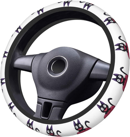 SGhibli Steering Wheel Cover Kiki Cat Delivery Service Pattern Driving Wheel Cover White