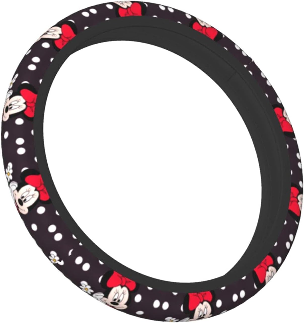 Minnie Steering Wheel Cover Minnie With Flowers Dot Pattern Driving Wheel Cover Black White