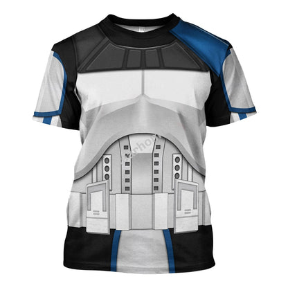 SW Hoodie Captain Rex Costume SW Cosplay T-shirt White Blue Unisex Adults