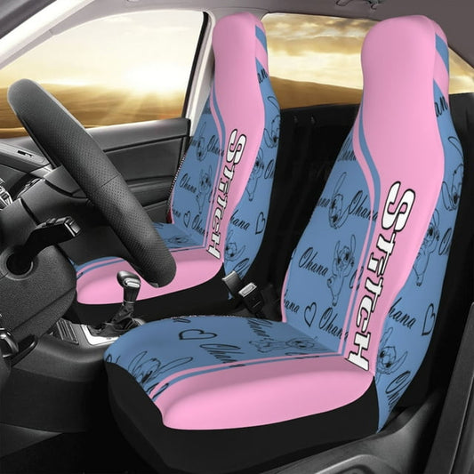 Stitch Car Seat Covers DN Stitch Poses Ohana Heart Pattern Seat Covers Blue Pink