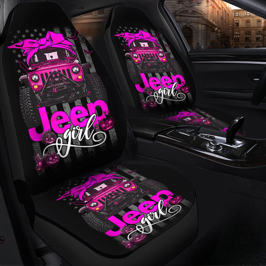 Halloween American Flag Pink Jeep Girl Car Seat Covers