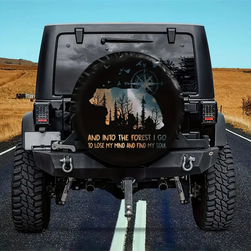 Bear Spare Tire Cover Bear And Into The Forest I Go Tire Covers Black