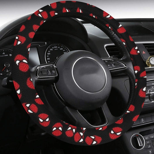 Spiderman Steering Wheel Cover Spiderman Mask Head Pattern Driving Wheel Cover Black Red