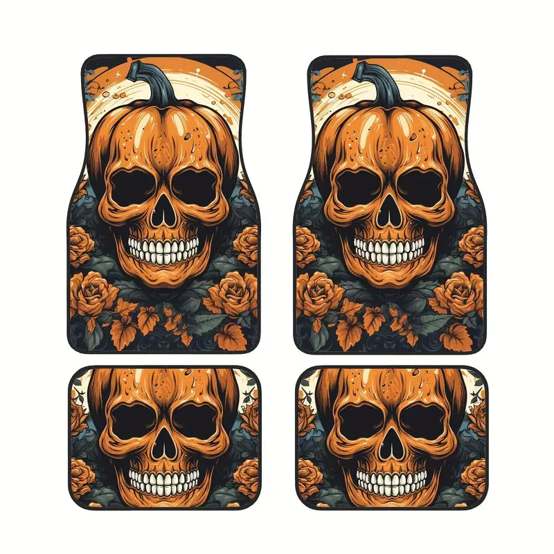 Halloween Car Mats Halloween Spooky Pumpkin Skull Head Car Floor Mats Orange