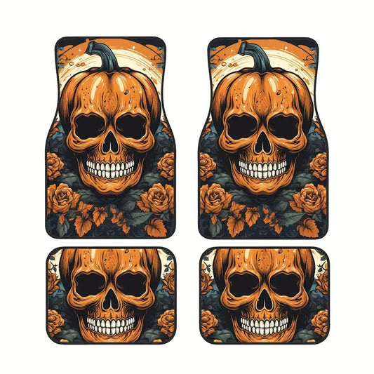 Halloween Car Mats Halloween Spooky Pumpkin Skull Head Car Floor Mats Orange