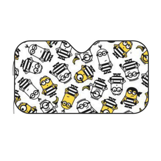 Minions Car Sun Shade All Minions In Prison Uniform Pattern Winshield Sun Shade White Yellow