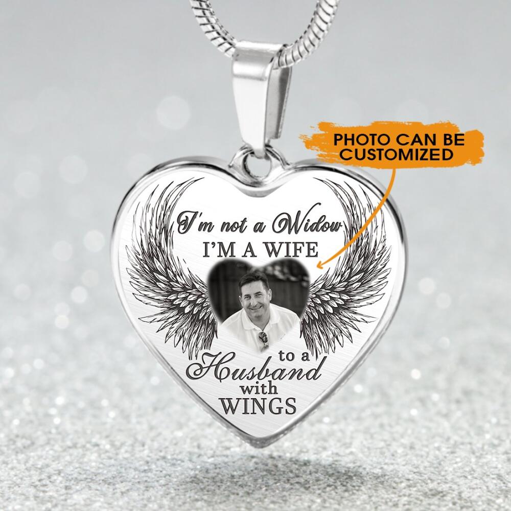 Personalized Memorial Heart Necklace I'm A Wife To A Husband With Wings For Husband Custom Memorial Gift M38