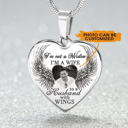 Personalized Memorial Heart Necklace I'm A Wife To A Husband With Wings For Husband Custom Memorial Gift M38