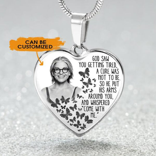 Personalized Memorial Heart Necklace God Saw You Come With Me Butterfly For Mom Dad Grandma Daughter Son Custom Memorial Gift M141
