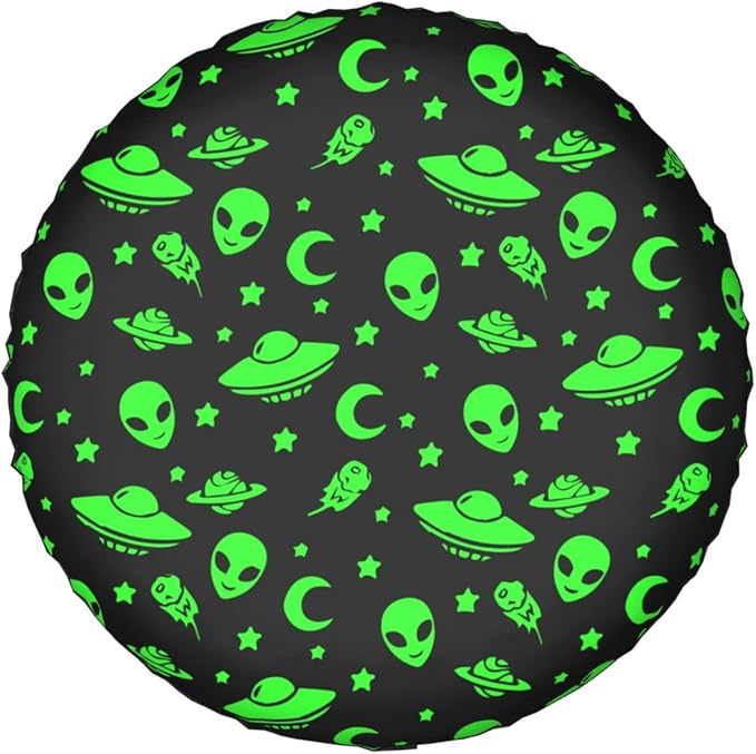 Alien Spare Tire Cover Alien UFO And Planet Pattern Tire Covers Black Green