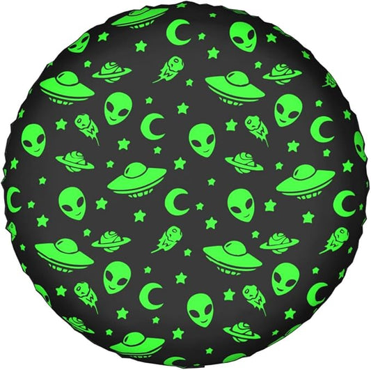 Alien Spare Tire Cover Alien UFO And Planet Pattern Tire Covers Black Green