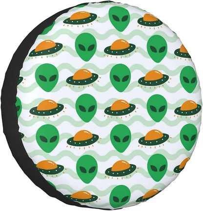 Alien Spare Tire Cover Alien And UFO Pattern Tire Covers White Green