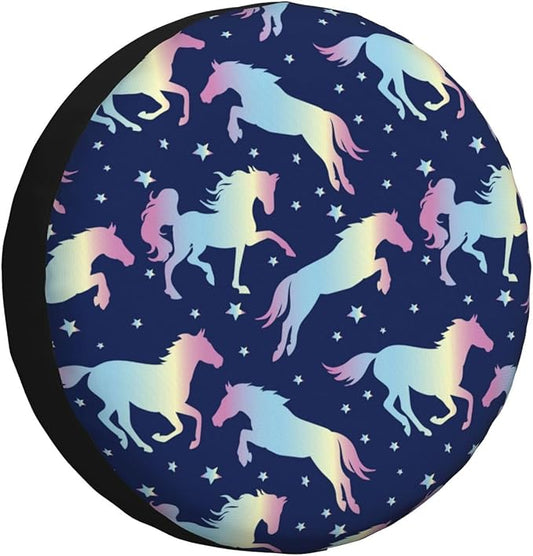 Horse Spare Tire Cover Rainbow Horse All Poses Pattern Tire Covers Colorful