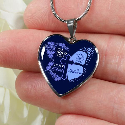 Memorial Heart Necklace I'll Hold You Butterfly  For Mom Dad Grandma Daughter Son Memorial Gift M341