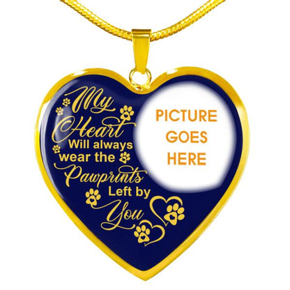 Personalized Memorial Heart Necklace My Heart Will Always Wear The Pawprints For Pet Custom Memorial Gift M355