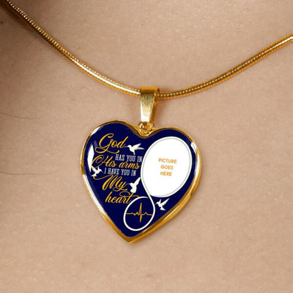 Personalized Memorial Heart Necklace God Has You In His Arms For Mom Dad Grandma Daughter Son Custom Memorial Gift M359