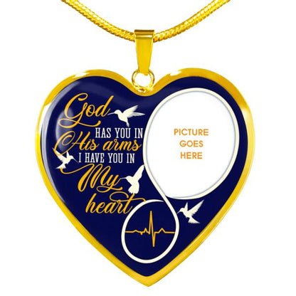 Personalized Memorial Heart Necklace God Has You In His Arms For Mom Dad Grandma Daughter Son Custom Memorial Gift M359