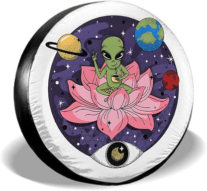 Alien Spare Tire Cover Alien Sits On A Jug And Drinks Coffee Tire Covers Colorful