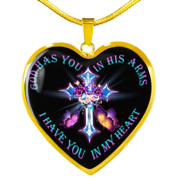 Personalized Memorial Heart Necklace Butterfly God Has You In His Arms For Mom Dad Grandma Daughter Son Custom Memorial Gift M262