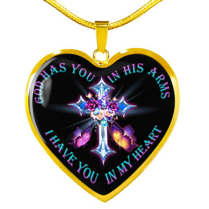 Personalized Memorial Heart Necklace Butterfly God Has You In His Arms For Mom Dad Grandma Daughter Son Custom Memorial Gift M262