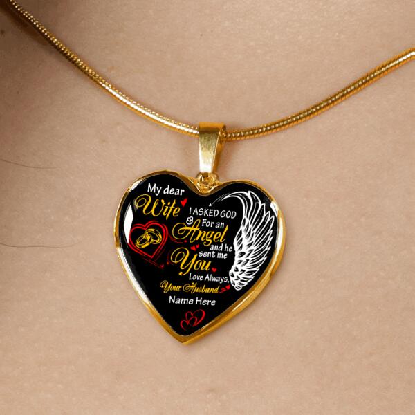 Personalized Couple Heart Necklace To My Dear Wife I Ask God For An Angel For Wife Husband Custom Family Gift F07