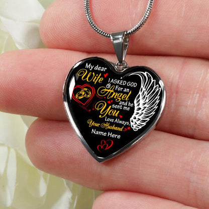 Personalized Couple Heart Necklace To My Dear Wife I Ask God For An Angel For Wife Husband Custom Family Gift F07