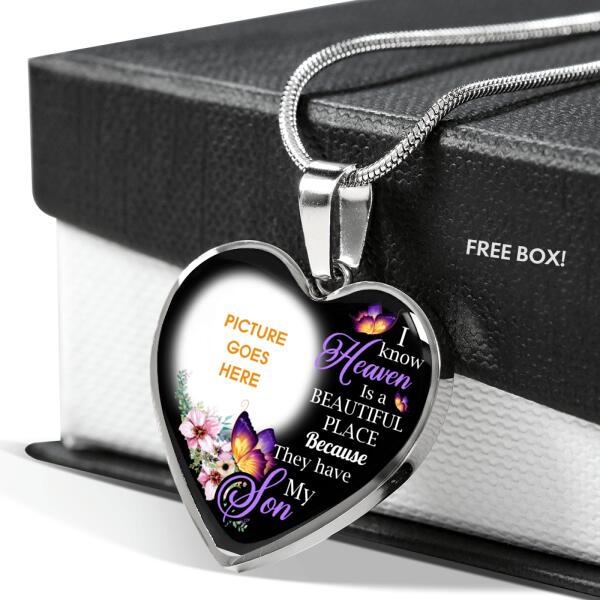 Personalized Memorial Heart Necklace Memorial I Know Heaven Is A Beautiful For Son Custom Memorial Gift M286