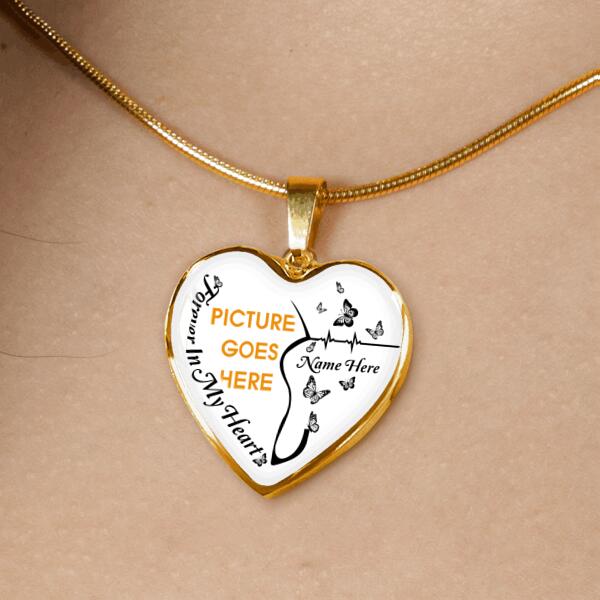 Personalized Memorial Heart Necklace Forever In My Heart Butterfly For Mom Dad Grandma Daughter Son Custom Memorial Gift M52A