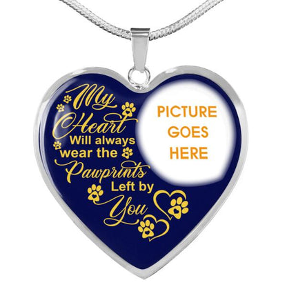Personalized Memorial Heart Necklace My Heart Will Always Wear The Pawprints For Pet Custom Memorial Gift M355