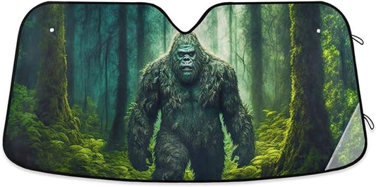 Bigfoot Car Sun Shade Sasquatch In Forest Graphic Winshield Sun Shade Green