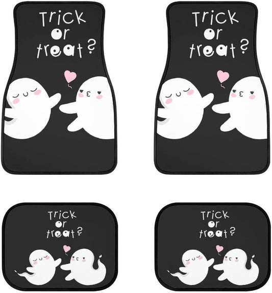 Halloween Car Mats Happy Halloween Spooky Ghost Trick Or Treat Car Floor Mats Black White