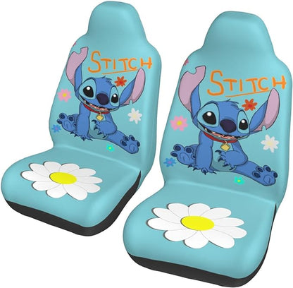 Stitch Car Seat Covers DN Stitch With Daisy Flower Seat Covers Blue