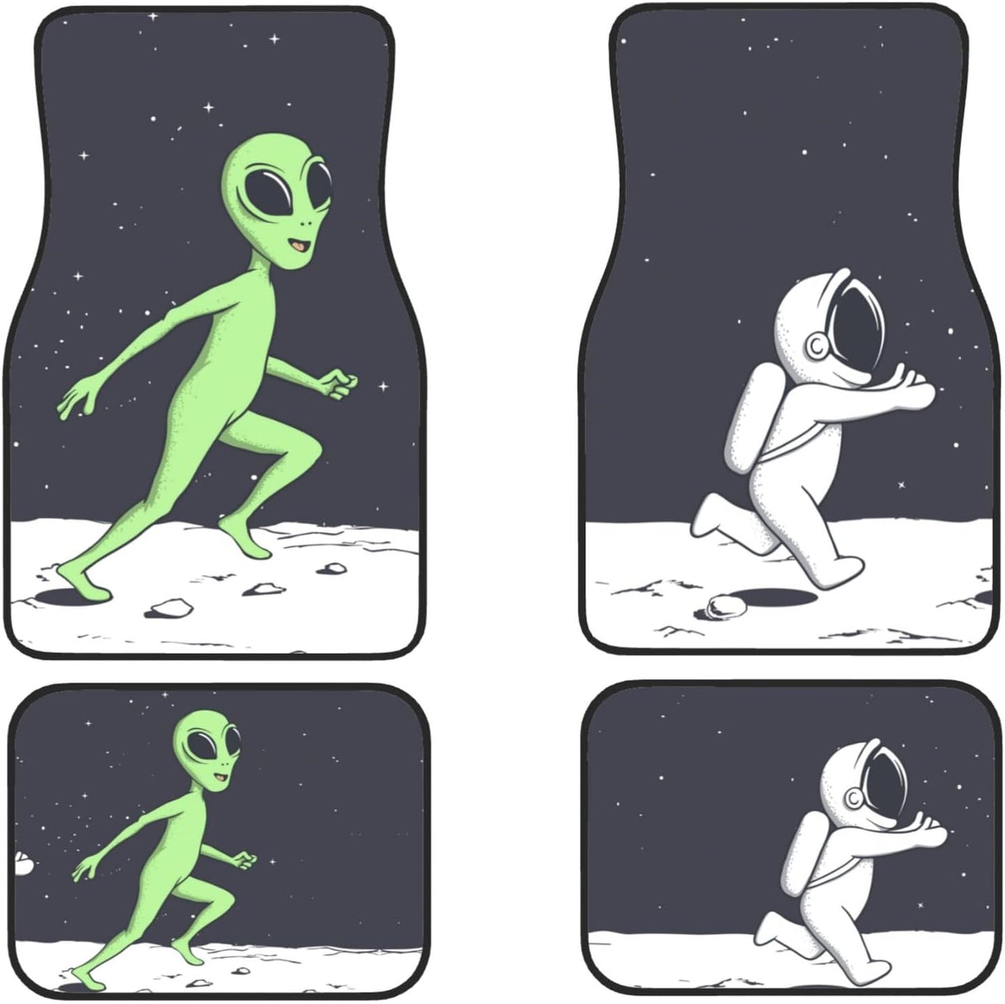 Alien Car Mats Astronaut Catching Up Alien Car Floor Mats Black White