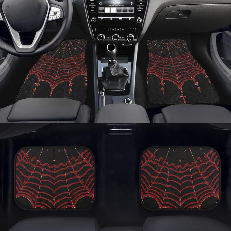 Halloween Car Mats Halloween Bloody Gems Spider Web Car Floor Mats Black Red